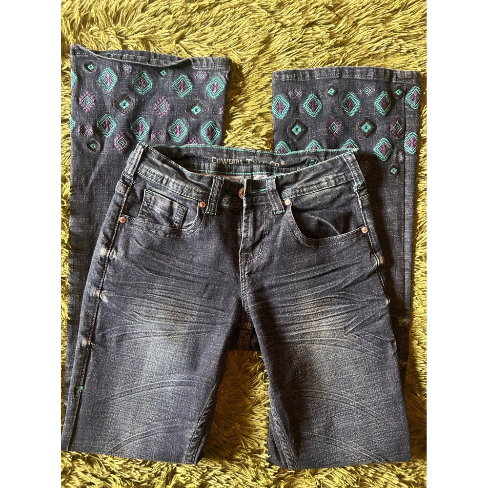Cowgirl Tuff Co Rio Grande Embroidered Bootcut Jeans Dark Wash W25 L33Teal Purpl